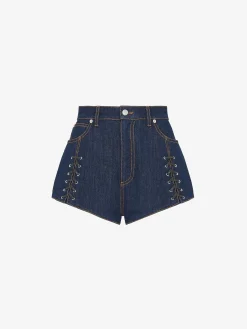 Store Alexander McQueen Women's Lace Detail Micro Shorts in Denim