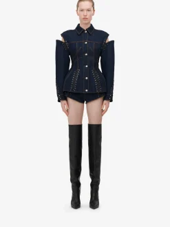 Store Alexander McQueen Women's Lace Detail Micro Shorts in Denim