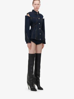 Store Alexander McQueen Women's Lace Detail Micro Shorts in Denim