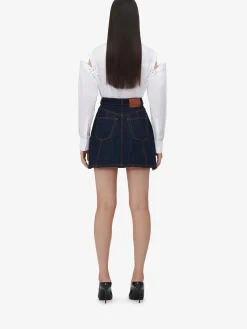 Sale Alexander McQueen Women's Lace Detail Mini Skirt in Denim