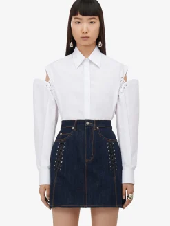 Sale Alexander McQueen Women's Lace Detail Mini Skirt in Denim
