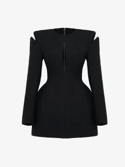 Cheap Alexander McQueen Women's Lace Detail Slashed Mini Dress in Black