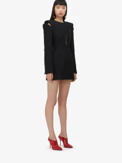 Cheap Alexander McQueen Women's Lace Detail Slashed Mini Dress in Black