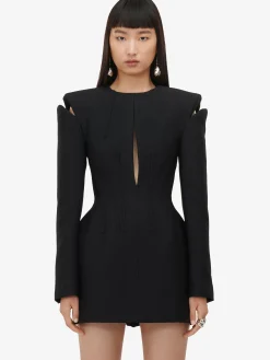 Cheap Alexander McQueen Women's Lace Detail Slashed Mini Dress in Black