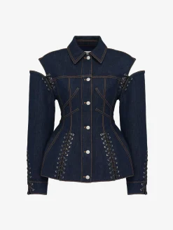 Sale Alexander McQueen Women's Lace Detail Slashed Jacket in Denim
