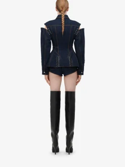Sale Alexander McQueen Women's Lace Detail Slashed Jacket in Denim