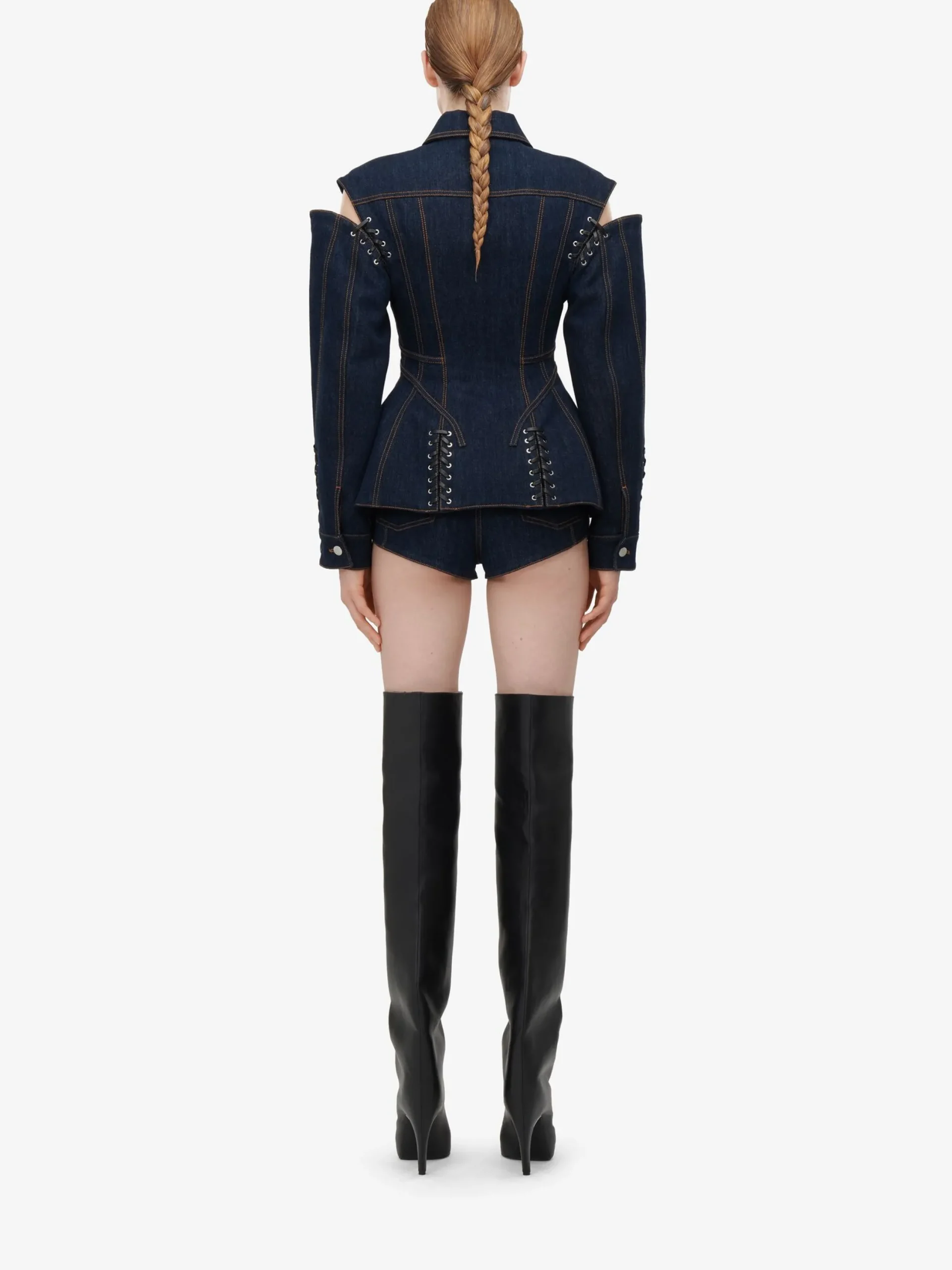 Sale Alexander McQueen Women's Lace Detail Slashed Jacket in Denim