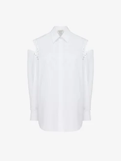 Hot Alexander McQueen Women's Lace Detail Slashed Cocoon Shirt in Optic White