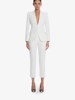 Hot Alexander McQueen Women's Leaf Crepe Cigarette Trousers in LIGHT IVORY
