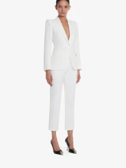 Hot Alexander McQueen Women's Leaf Crepe Cigarette Trousers in LIGHT IVORY