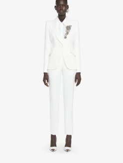 Fashion Alexander McQueen Women's Leaf Crepe Cigarette Trouser in LIGHT IVORY