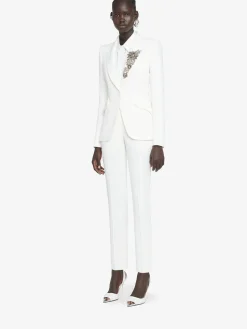 Fashion Alexander McQueen Women's Leaf Crepe Cigarette Trouser in LIGHT IVORY