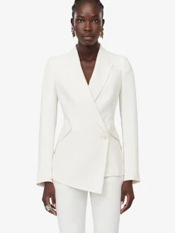 Shop Alexander McQueen Women's Leaf Crepe Drop Hem Jacket in Light Ivory