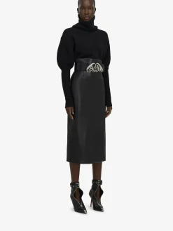 New Alexander McQueen Women's Leather Bustier Skirt in Black