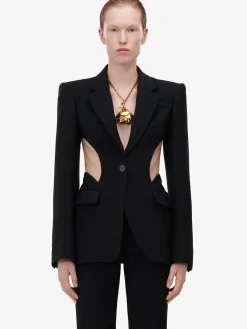 Online Alexander McQueen Women's Low-waisted Straight Leg Trousers in Black