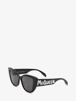 New Alexander McQueen Women's McQueen Graffiti Cat-eye Sunglasses in Black/Grey