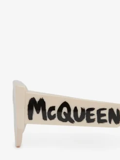 Clearance Alexander McQueen Women's McQueen Graffiti Oval Sunglasses in White/Yellow