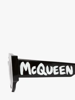 Cheap Alexander McQueen Women's McQueen Graffiti Oval Sunglasses in Black/White