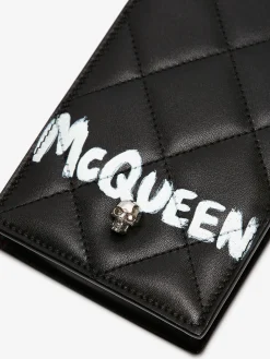 Discount Alexander McQueen Women's McQueen Graffiti Phone Case With Chain in Black/White