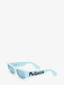 Sale Alexander McQueen Women's McQueen Graffiti Slashed Sunglasses in Light Blue