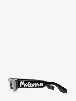 Best Sale Alexander McQueen Women's McQueen Graffiti Slashed Sunglasses in Black