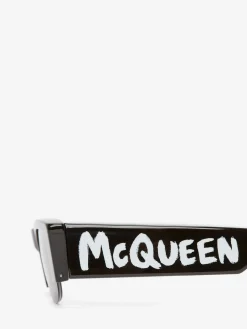 Best Sale Alexander McQueen Women's McQueen Graffiti Slashed Sunglasses in Black