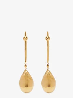 Hot Alexander McQueen Women's Metal Pearl Stick Earrings in Antique Gold