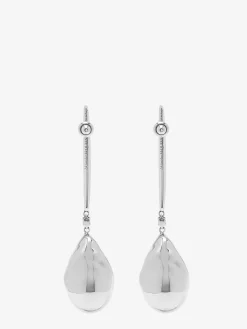 Fashion Alexander McQueen Women's Metal Pearl Stick Earrings in Antique Silver