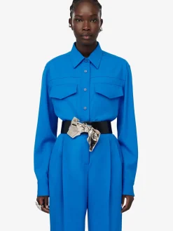 Store Alexander McQueen Women's Military Pocket Shirt in Lapis Blue