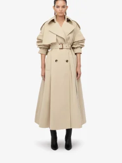 Cheap Alexander McQueen Women's Military Trench Coat in Pale Beige
