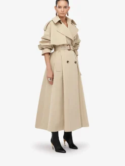 Cheap Alexander McQueen Women's Military Trench Coat in Pale Beige