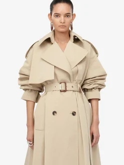 Cheap Alexander McQueen Women's Military Trench Coat in Pale Beige