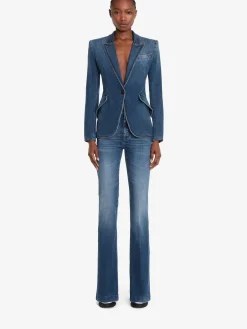 New Alexander McQueen Women's Narrow Bootcut Denim Trouser in Washed Blue