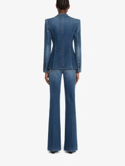 New Alexander McQueen Women's Narrow Bootcut Denim Trouser in Washed Blue