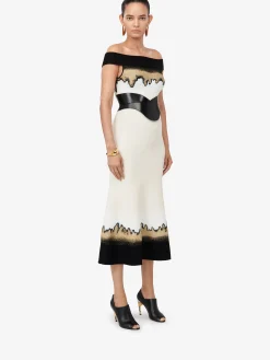 Store Alexander McQueen Women's Off-the-shoulder Jacquard Dress in Ivory/Black/Gold