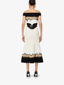 Store Alexander McQueen Women's Off-the-shoulder Jacquard Dress in Ivory/Black/Gold
