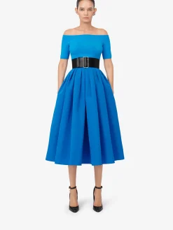 Sale Alexander McQueen Women's Off-the-shoulder Knit Top in Lapis Blue