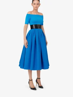 Sale Alexander McQueen Women's Off-the-shoulder Knit Top in Lapis Blue