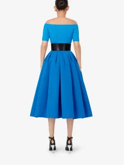 Sale Alexander McQueen Women's Off-the-shoulder Knit Top in Lapis Blue