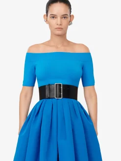 Sale Alexander McQueen Women's Off-the-shoulder Knit Top in Lapis Blue