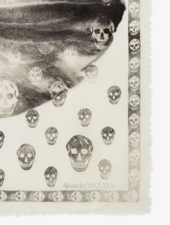 Best Alexander McQueen Women's Orchid Classic Skull Foulard in Ivory/Black