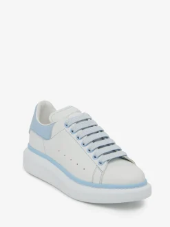 New Alexander McQueen Women's Oversized Sneaker in White/Powder Blue