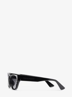 Discount Alexander McQueen Women's Pavé Jewelled Sunglasses in Black/Grey