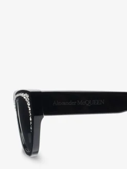 Discount Alexander McQueen Women's Pavé Jewelled Sunglasses in Black/Grey