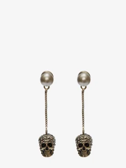 Store Alexander McQueen Women's Pave Skull Chain Earrings in Gold