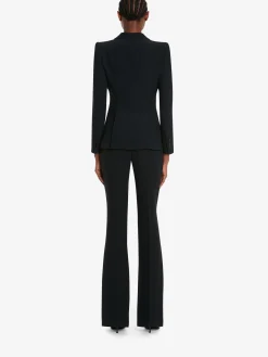 Store Alexander McQueen Women's Peak Shoulder Leaf Crepe Jacket in Black