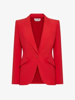 Discount Alexander McQueen Women's Peak Shoulder Leaf Crepe Jacket in Lust Red