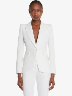 Cheap Alexander McQueen Women's Peak Shoulder Leaf Crepe Jacket in LIGHT IVORY