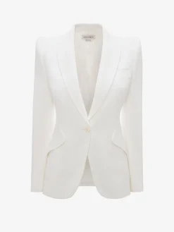 Cheap Alexander McQueen Women's Peak Shoulder Leaf Crepe Jacket in LIGHT IVORY