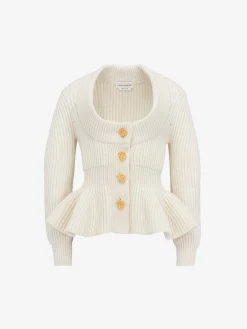 Cheap Alexander McQueen Women's Peplum Cardigan in Ivory
